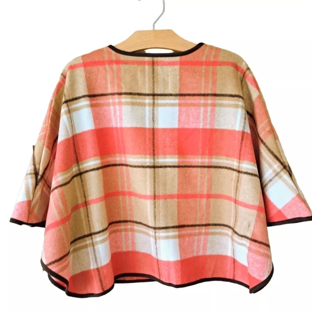 JANIE and JACK Plaid Cape Horse Trail Girls Size 18/24mo Coral Camel Tan Poncho - Picture 2 of 4